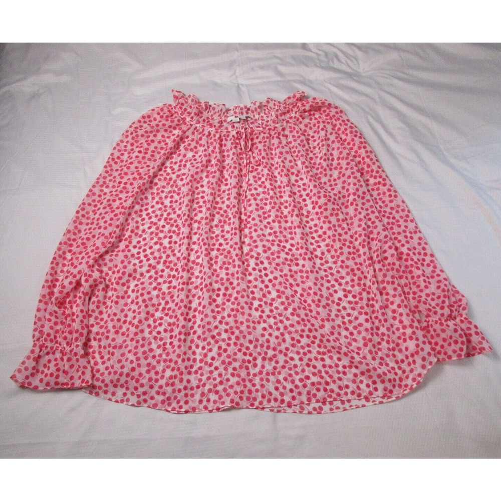 Boden Top 18 Pink White Womens Plus Sheer Ruffle Bell Sleeve Cottagecore